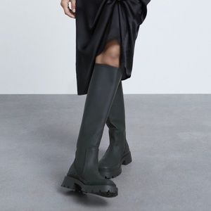 Zara Flat Rubberized Knee High Boots